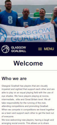 Front page of the goalball.org.uk website as it appears on a mobile computer
